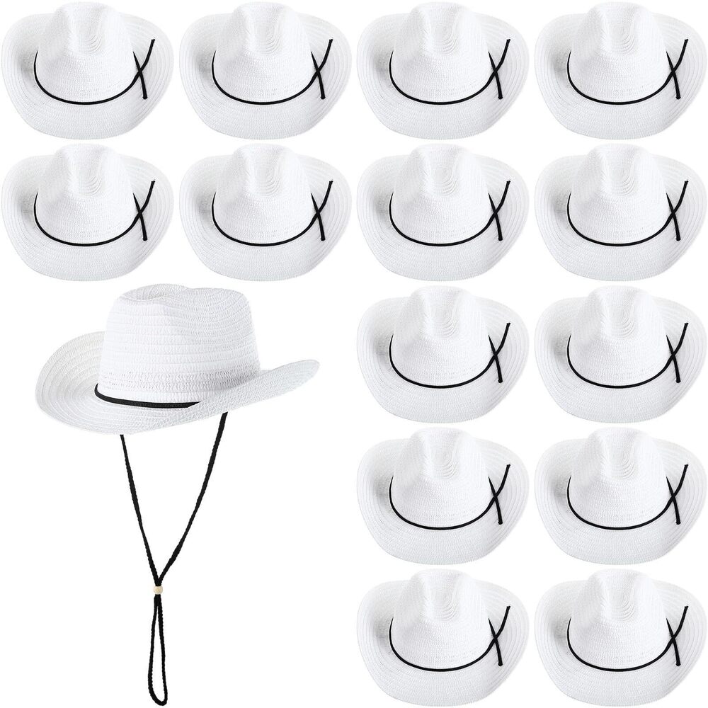 2587 15 Pcs Straw Cowboy Hats Wide Brim Summer Hat Country Accessories